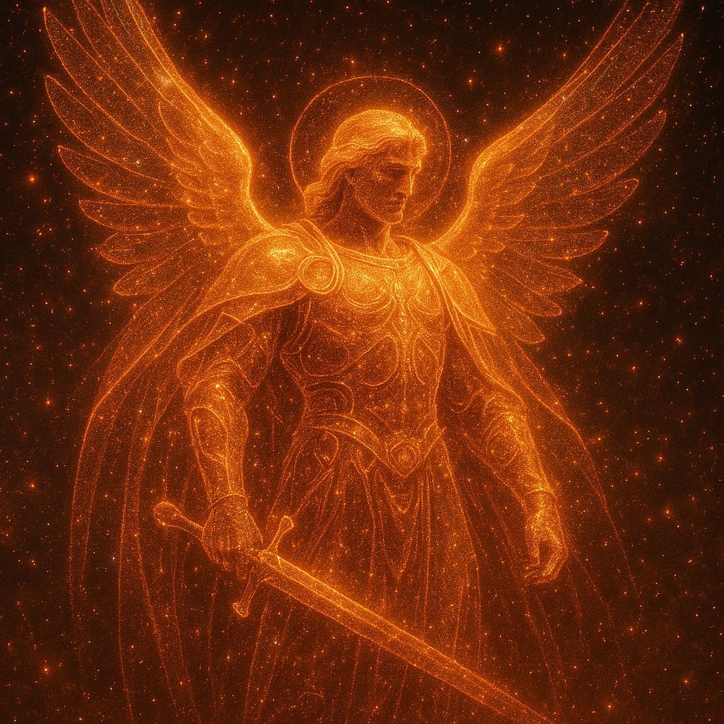Luminous Warrior Angel in Cosmic Void