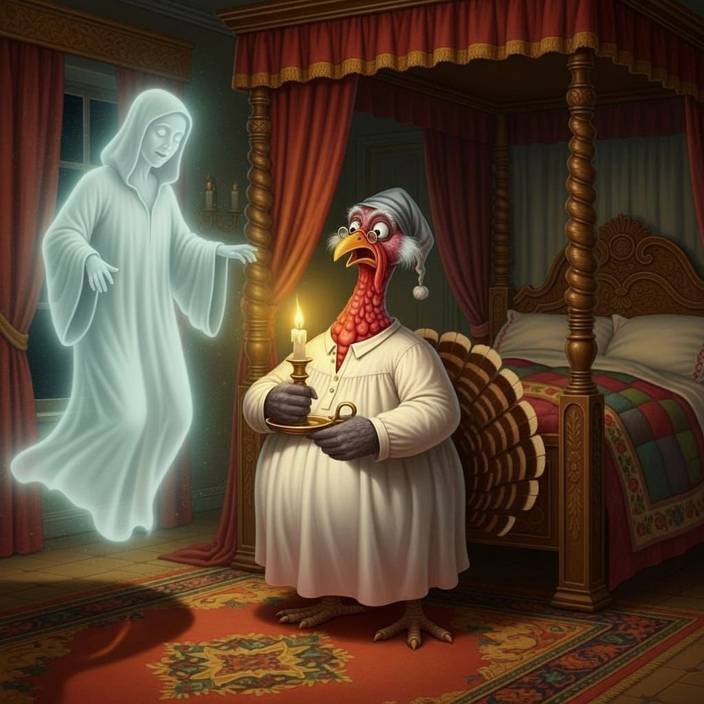 Victorian Turkey Scrooge Meets Ghost of Christmas Past