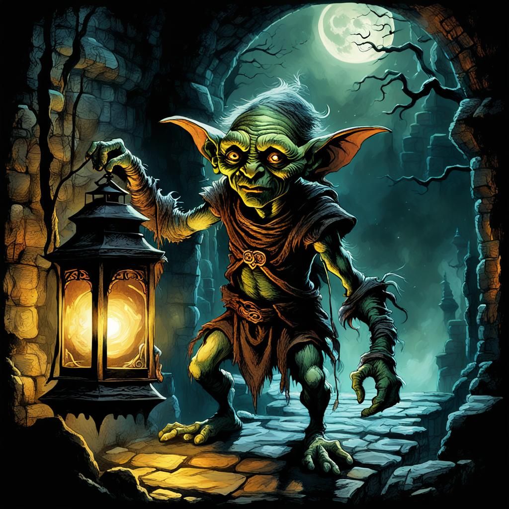 Whimsical Goblin from Ancient Tales Emerges from Mystical Sh...