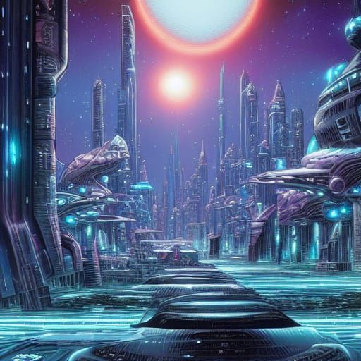 Surreal Space Megacity in Cyberpunk Style