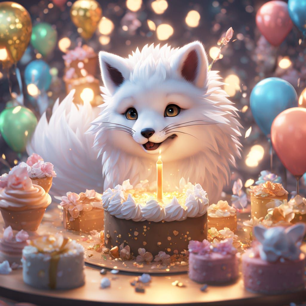 Ethereal Fox Watches Otter Blow Out Candles on Birthday Cake...