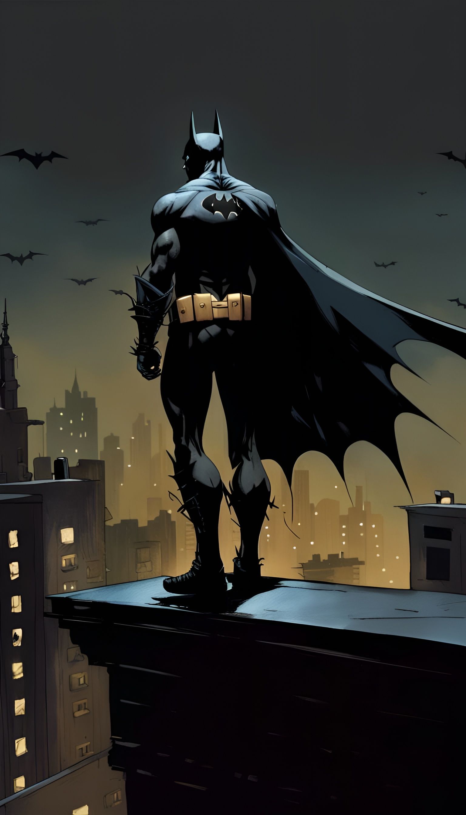 Tall Dark Antihero Batman Leans Against Building's Edge