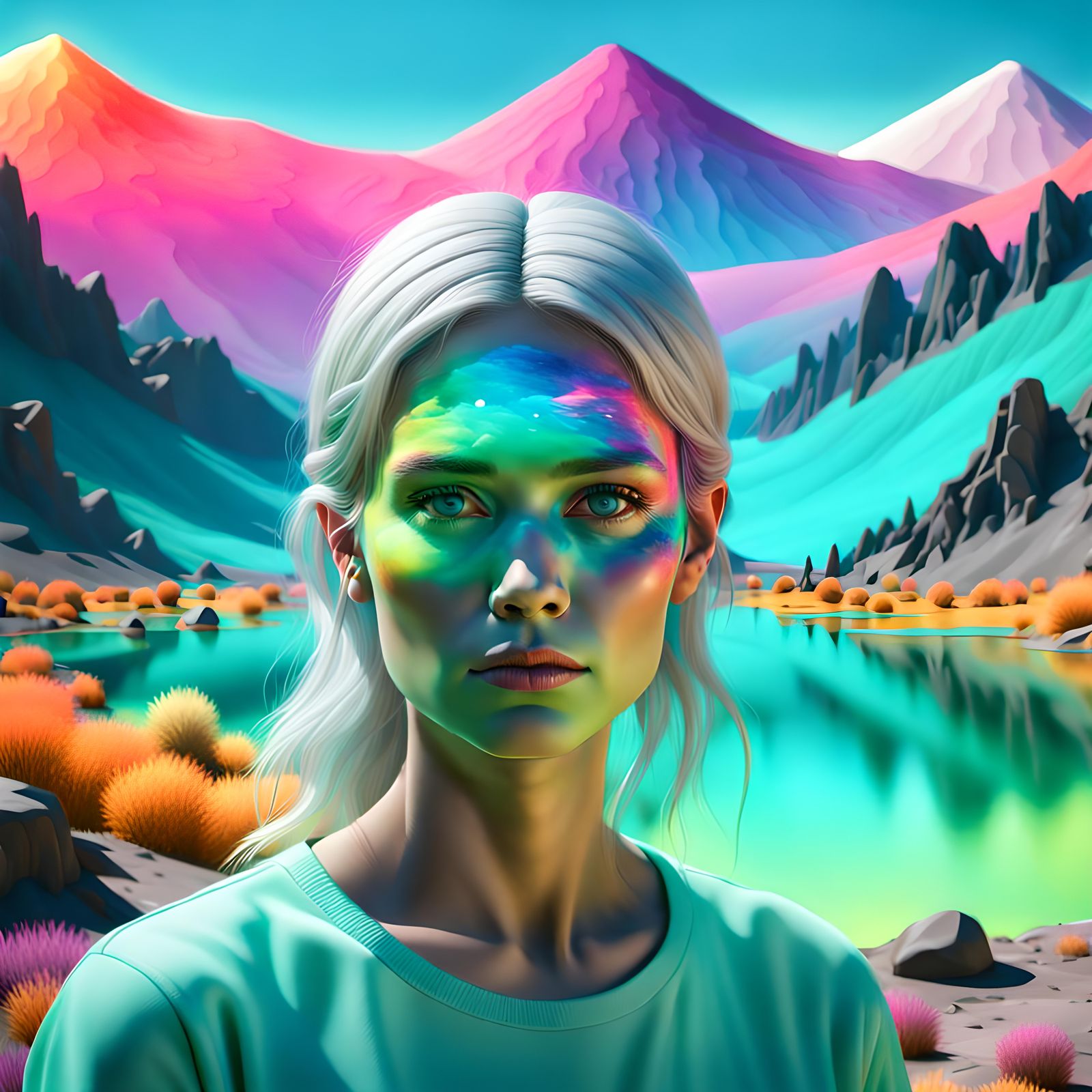 Vibrant Phosphorescent Goddess Dominates Hyper-Realistic Lan...