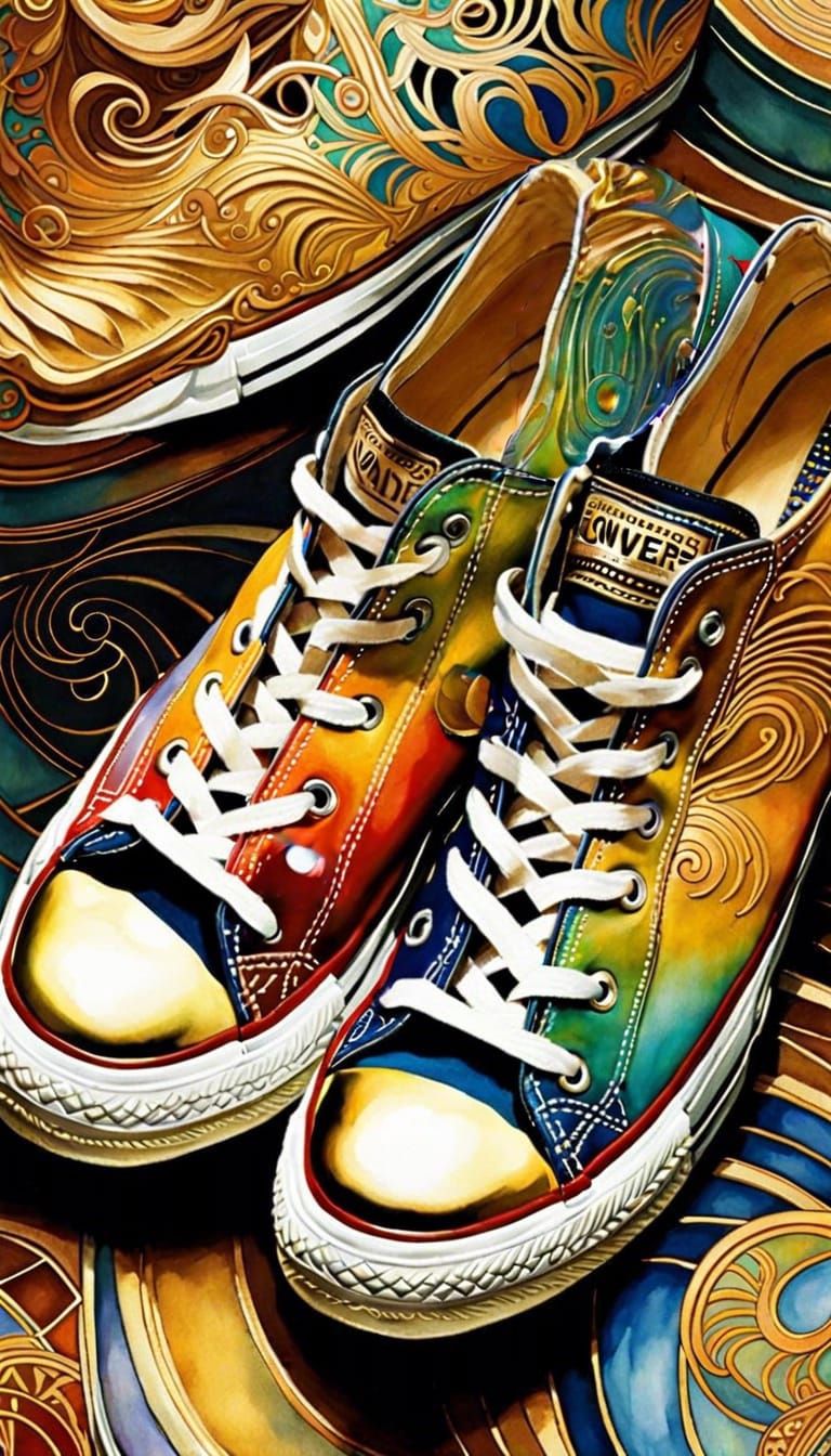 Magical Art Deco Converse Shoes in Golden Rainbow Hues