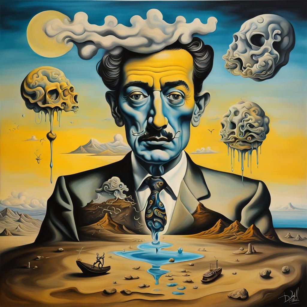 Surrealistic Dali-Inspired Melting Oil Scene on Matte Canvas