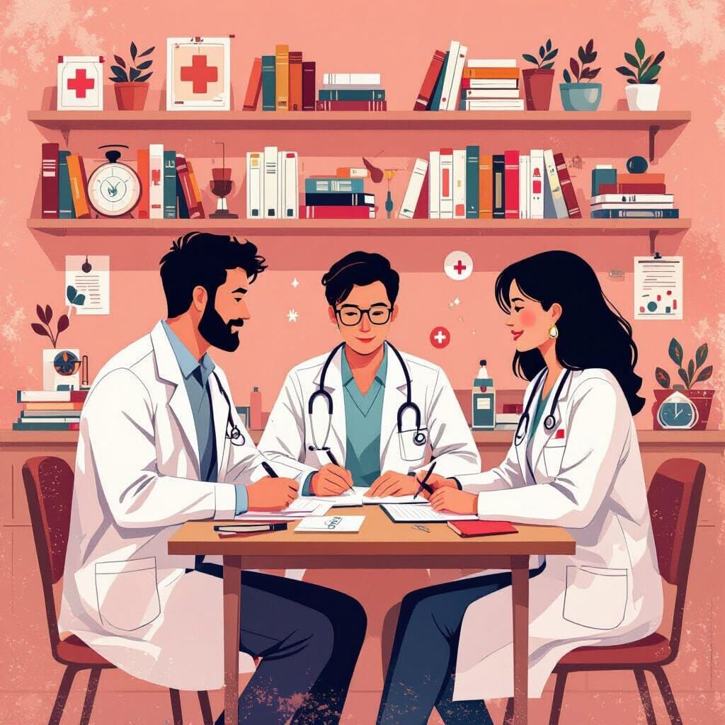 Doctors Attending Seminar in Vibrant Illustration Style