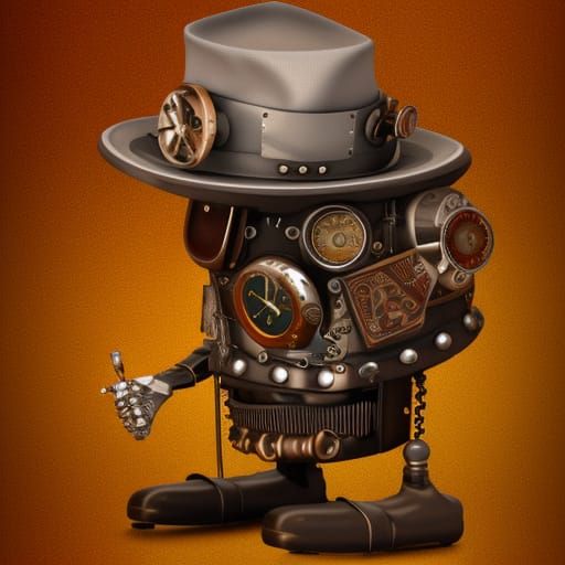 Steampunk Computer King in Futuristic Sci Fi Landscape