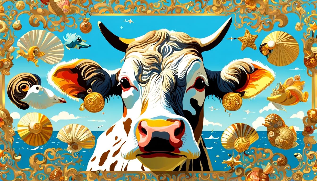 Cow with Curlers in Art Nouveau Style