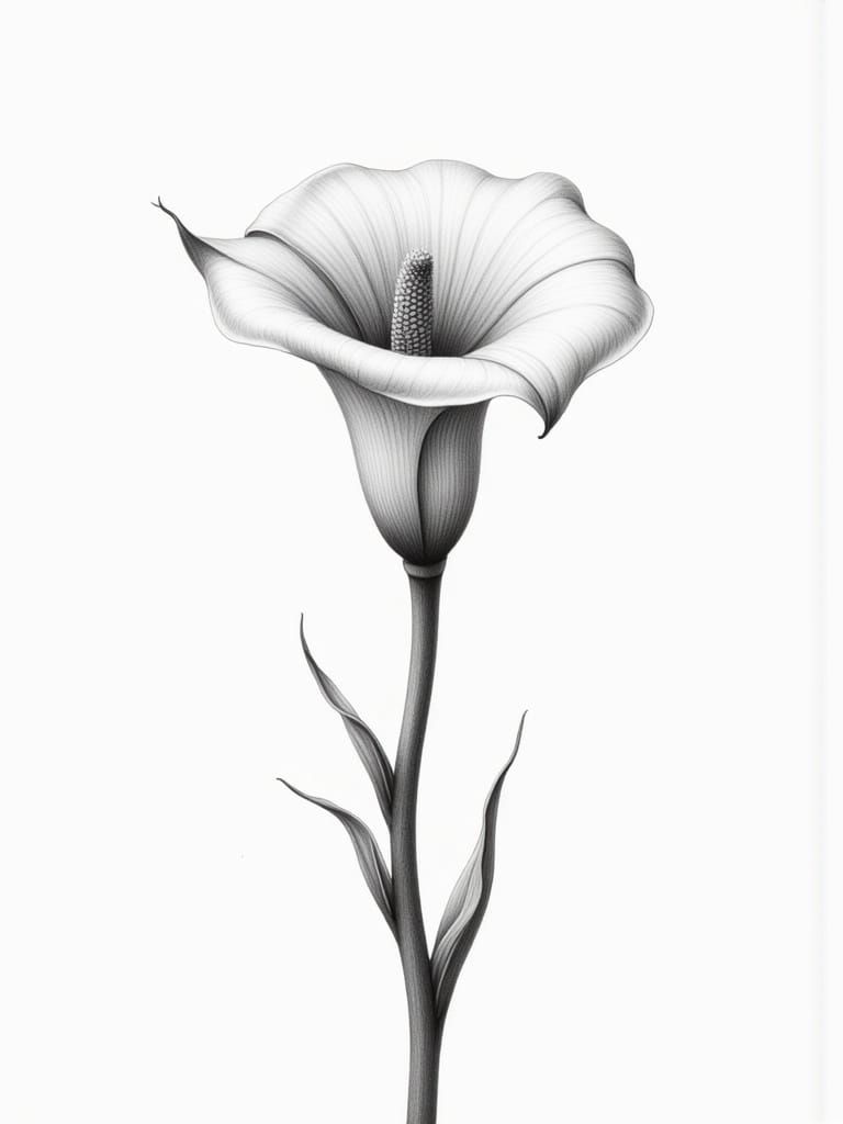 Realistic Pencil Drawing of Calla Lily Flower in Art Nouveau...