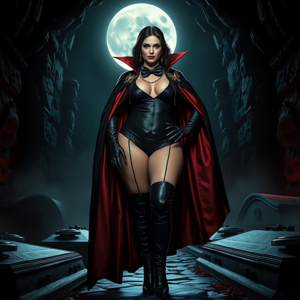 Elegant Vampire Countess in Black Tie, Unveiling Her Fearsom...