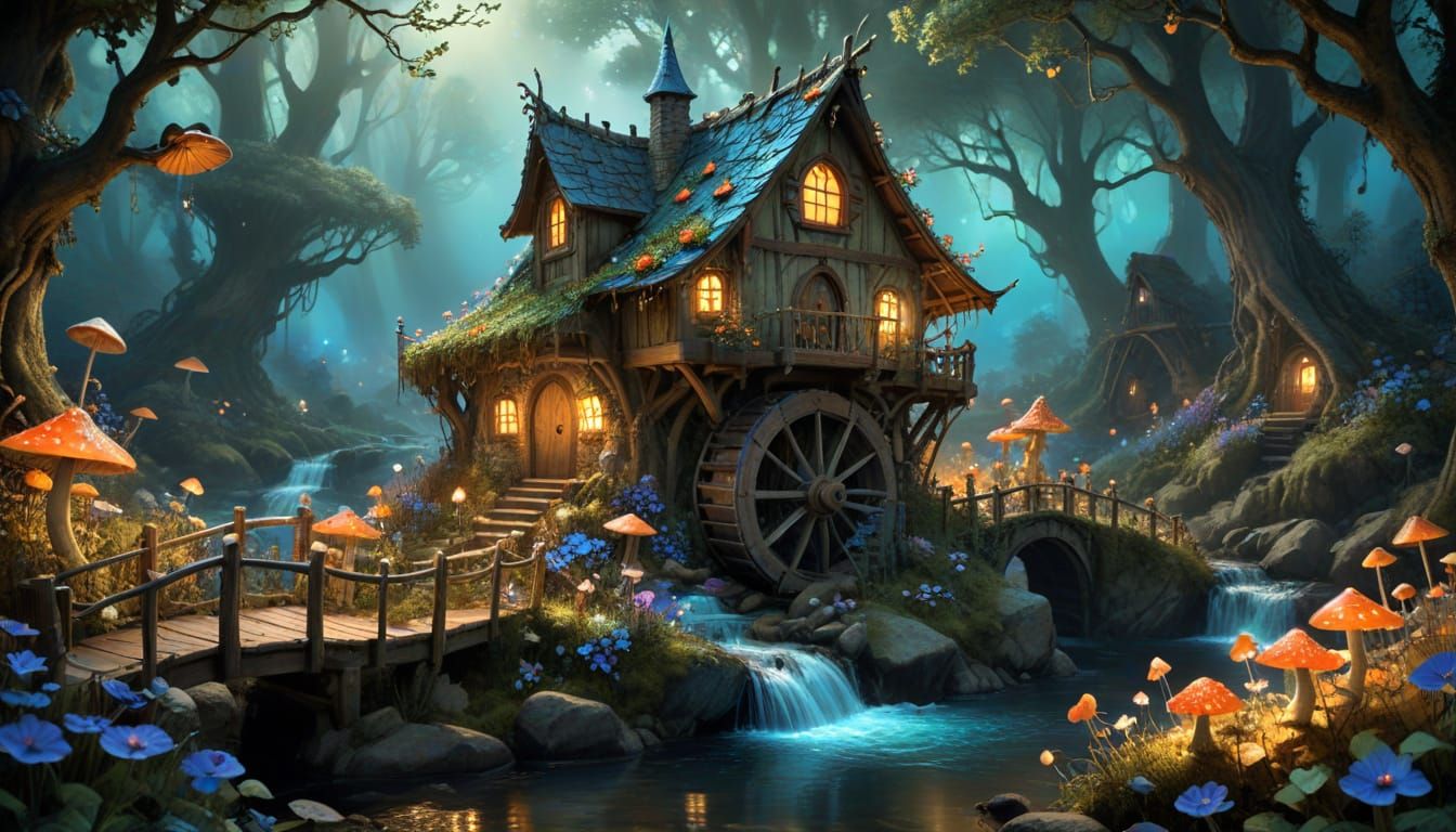 Whimsical Village Under Enchanted Skies