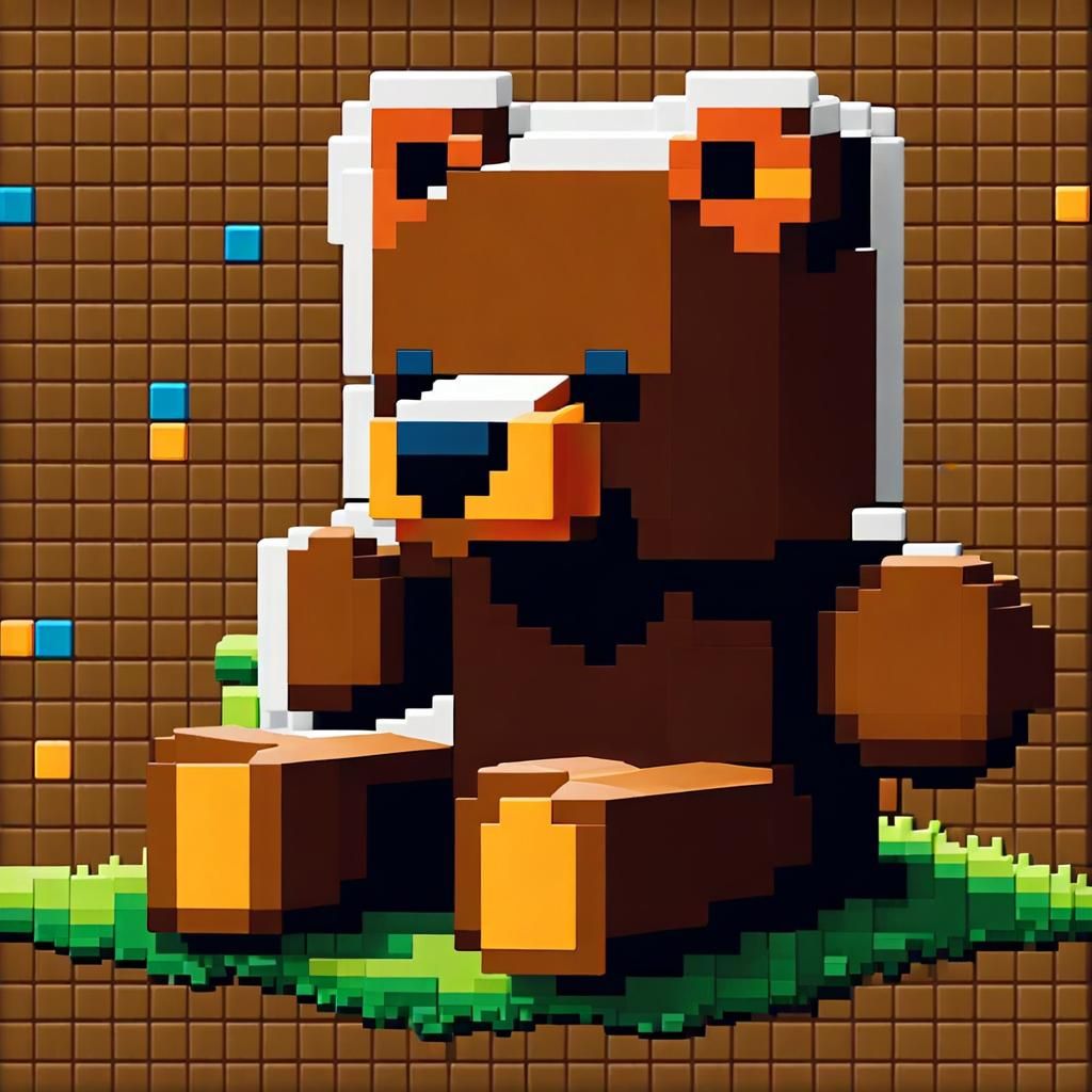 Vivid Retro Pixel Art Teddy Bear in Matte Colors