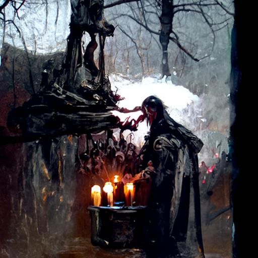 Dark Forest Witch Performs Blood Ritual in Horror Scene