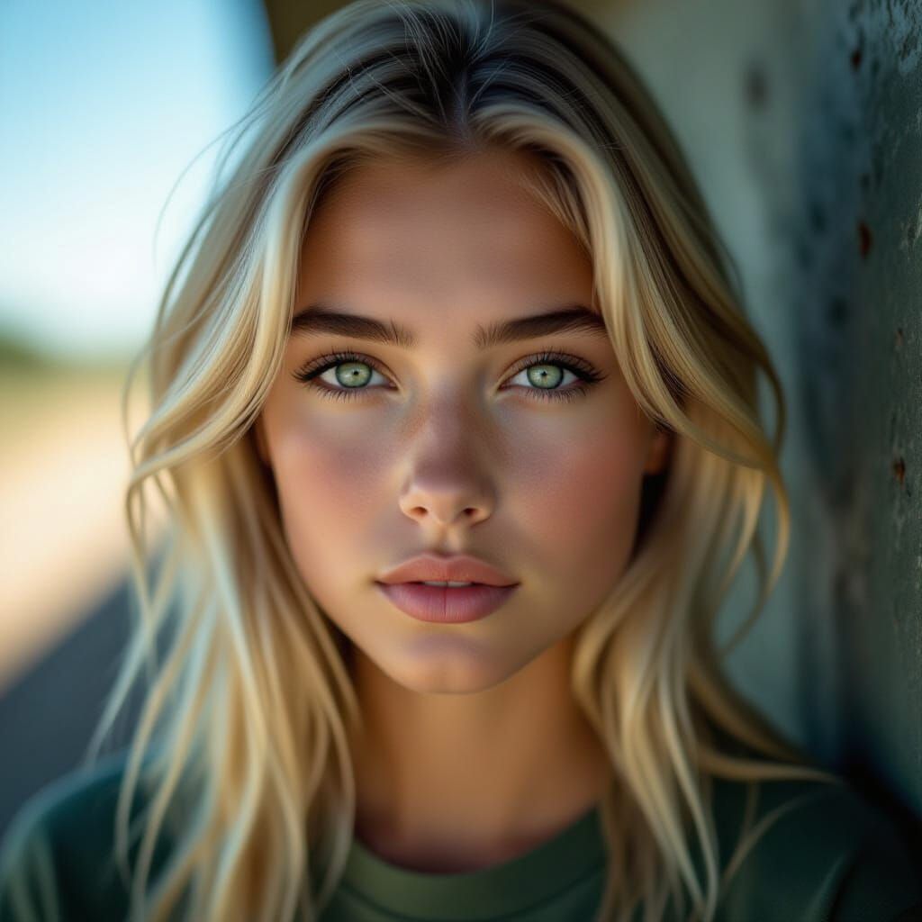 Teenager with Blonde Hair and Green Eyes, One Blind Eye