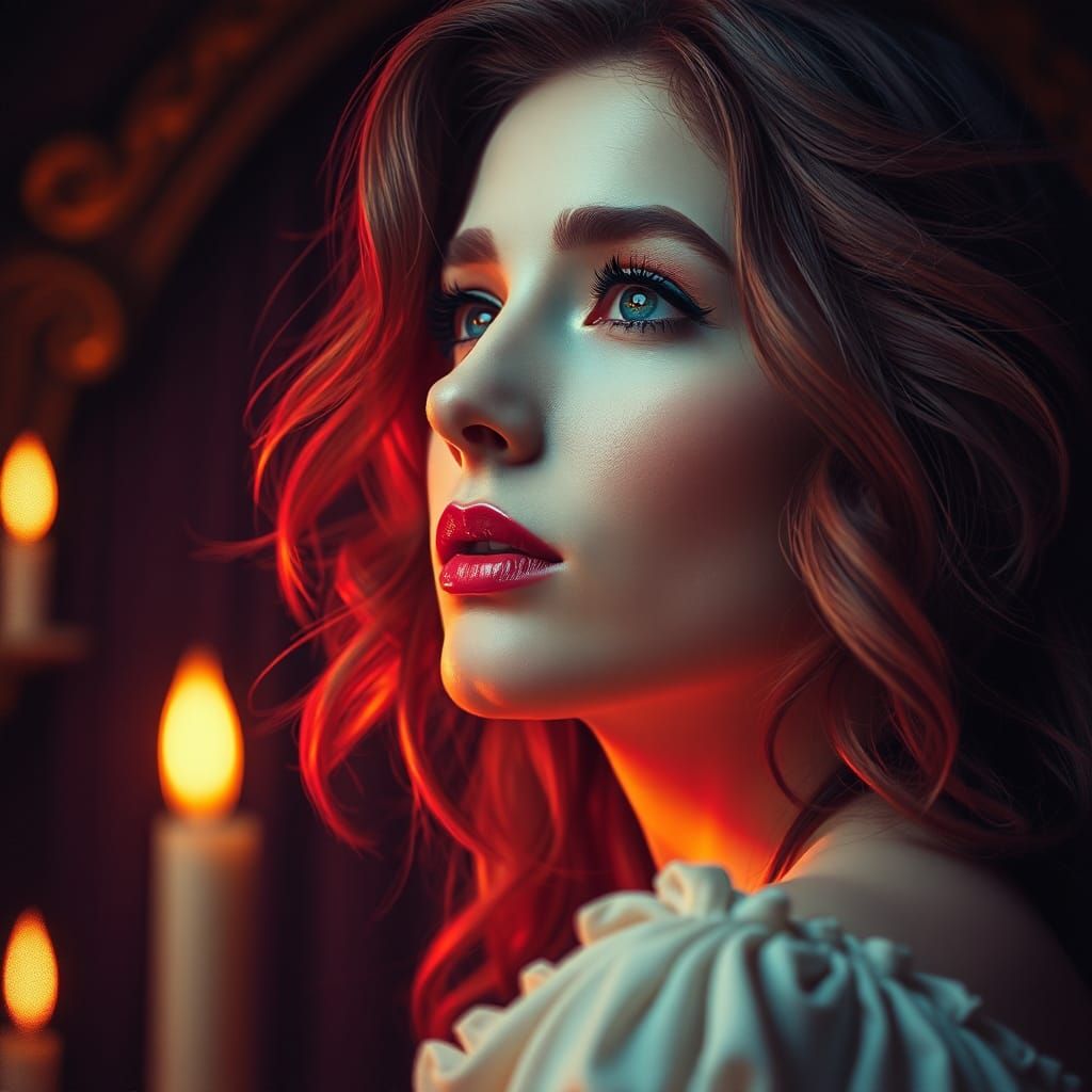 Romantic Fantasy Woman in Wine Gradient Portrait