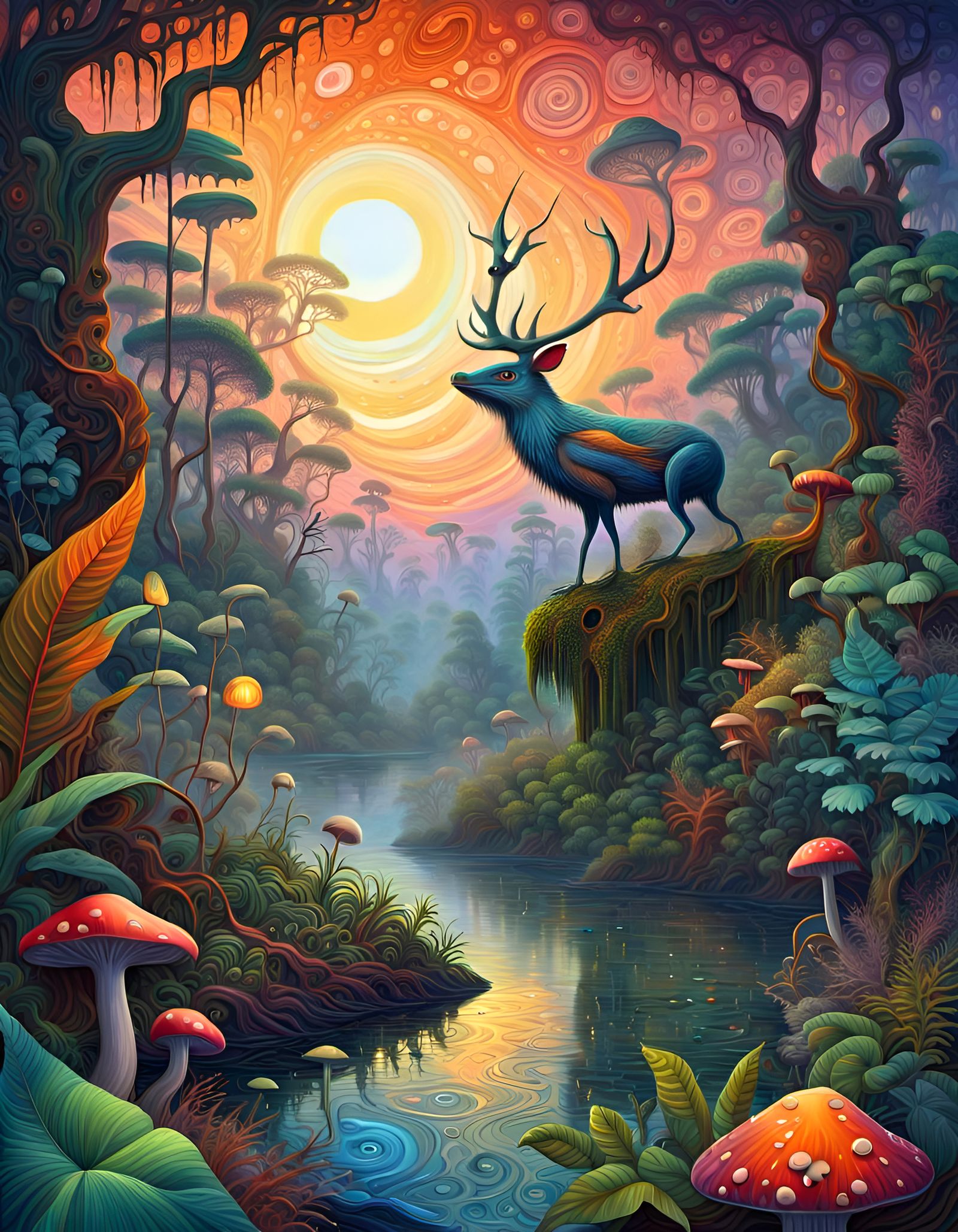 Surrealistic Fantasy in Neo-Impressionist Oil Painting