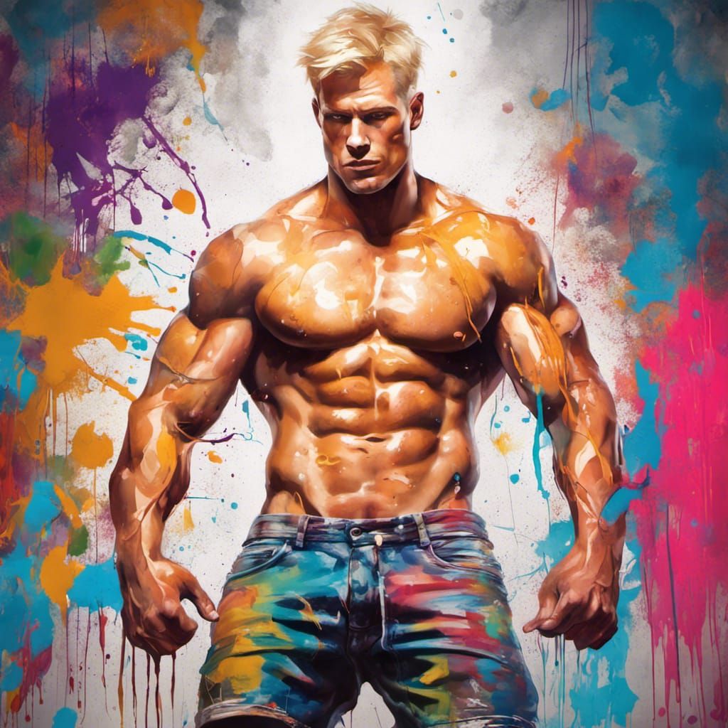 A Handsome Blond Man in Vibrant Graffiti Art