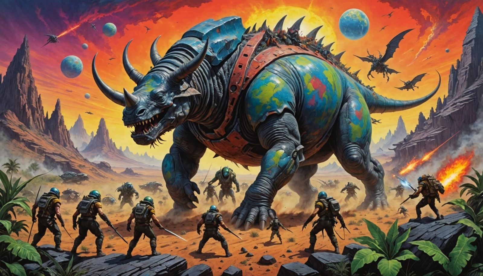 Giant Feathered Beast Battles Explorer on Alien Planet