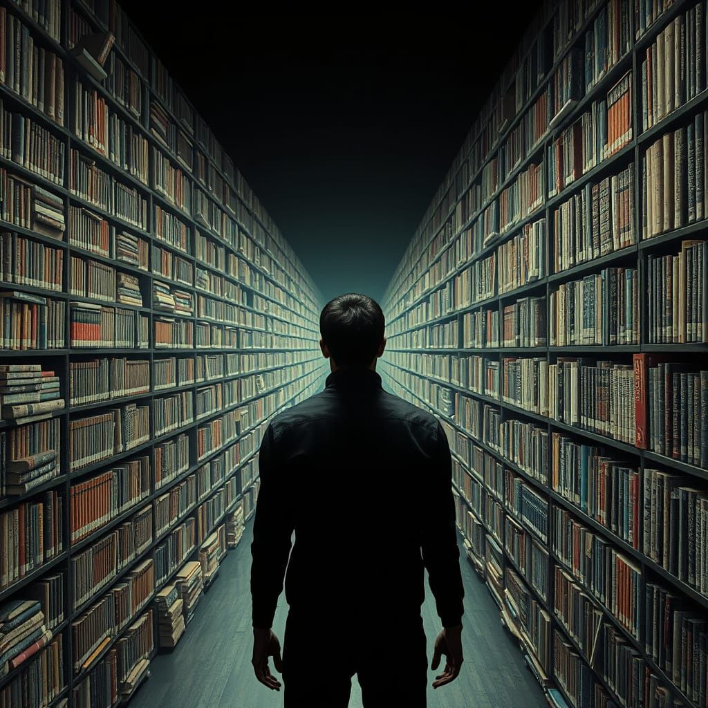 Infinite Library Inducing Apeirophobia: Surreal Photorealist...