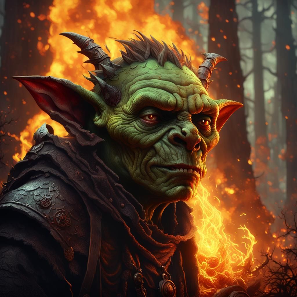 Goblin Portrait in Flames