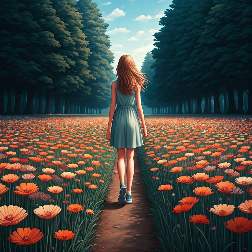 Handstand in a Flower Meadow: Impressionistic Pastel Art