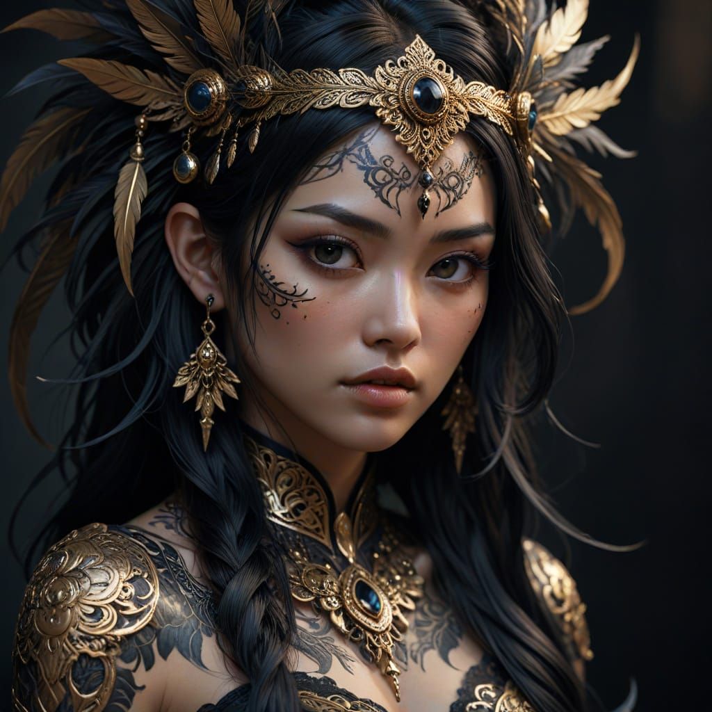 Ethereal Young Asian Woman in Dark Fantasy Portrait
