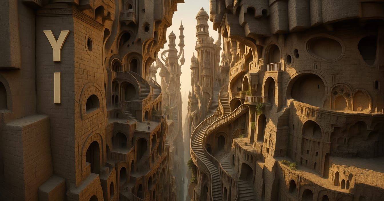Escher-Inspired Landscape with Impossible Perspectives and G...