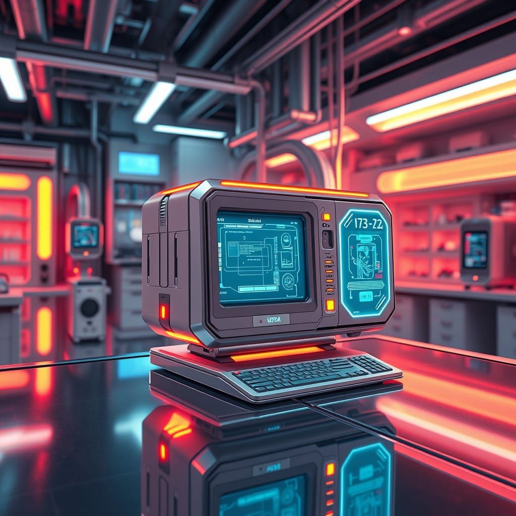 Futuristic Computer in High-Tech Lab, Anime Art