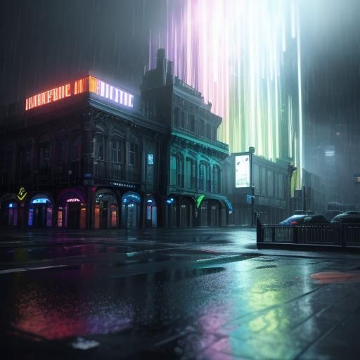 Neon Dreams on a Black and White City Night