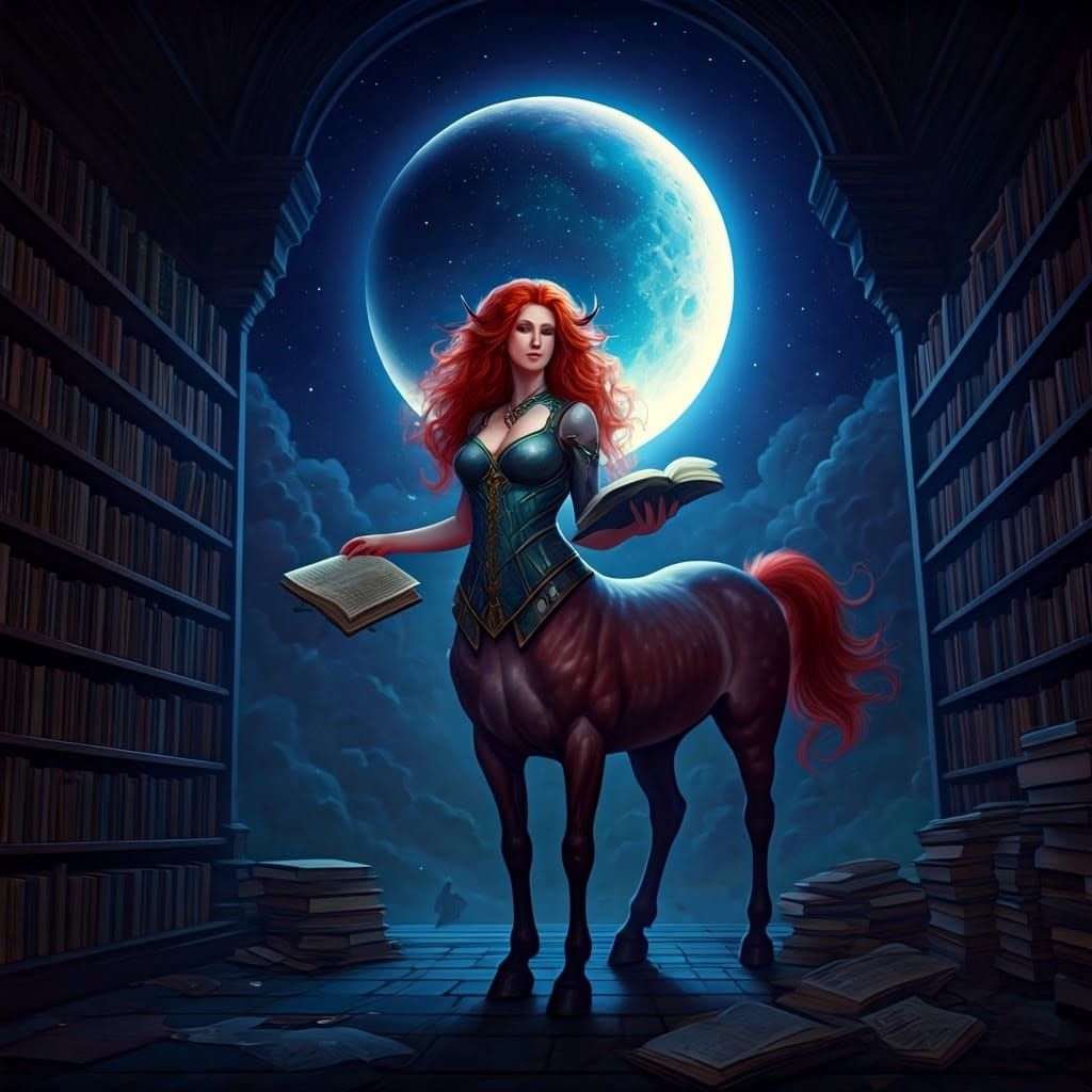 Ethereal Centaur Librarian Basks in Lunar Radiance