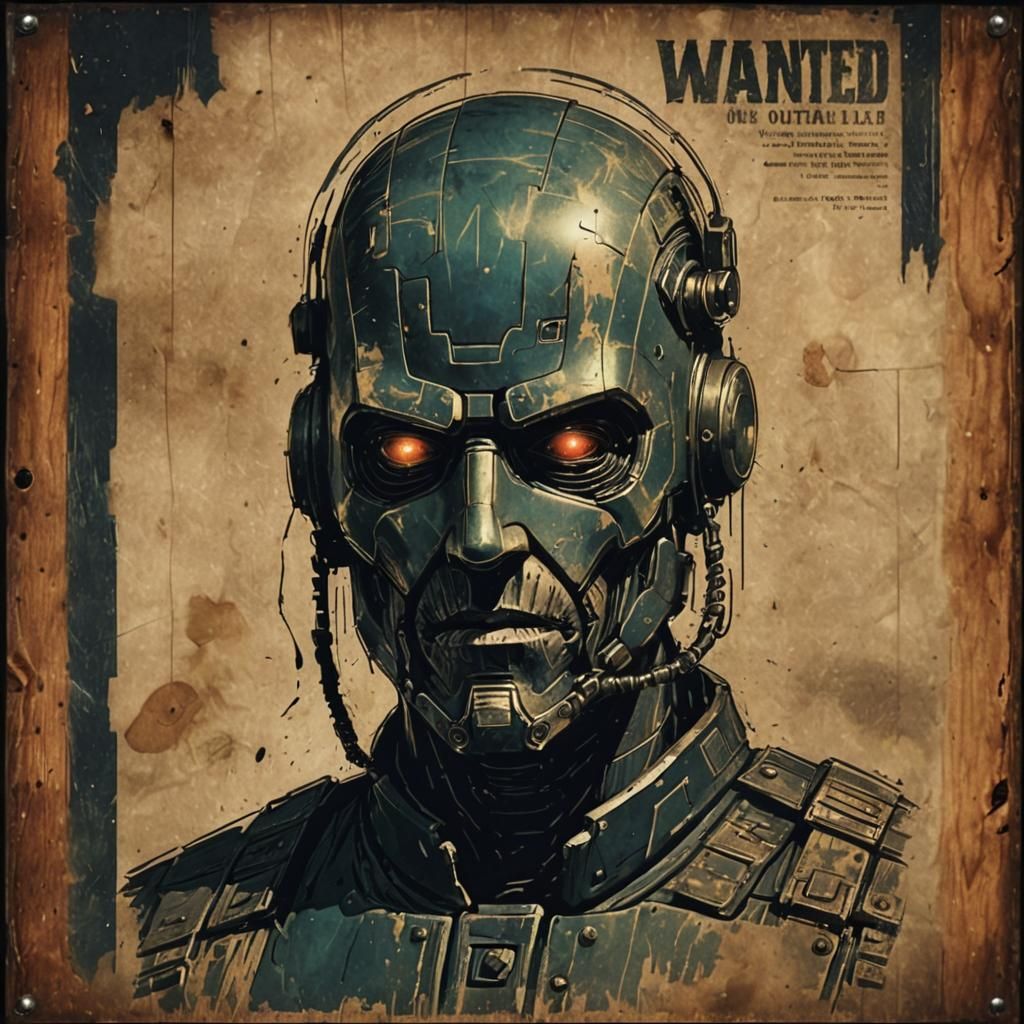 Rugged Space Outlaw in Gritty Retro-Futuristic Wanted Poster