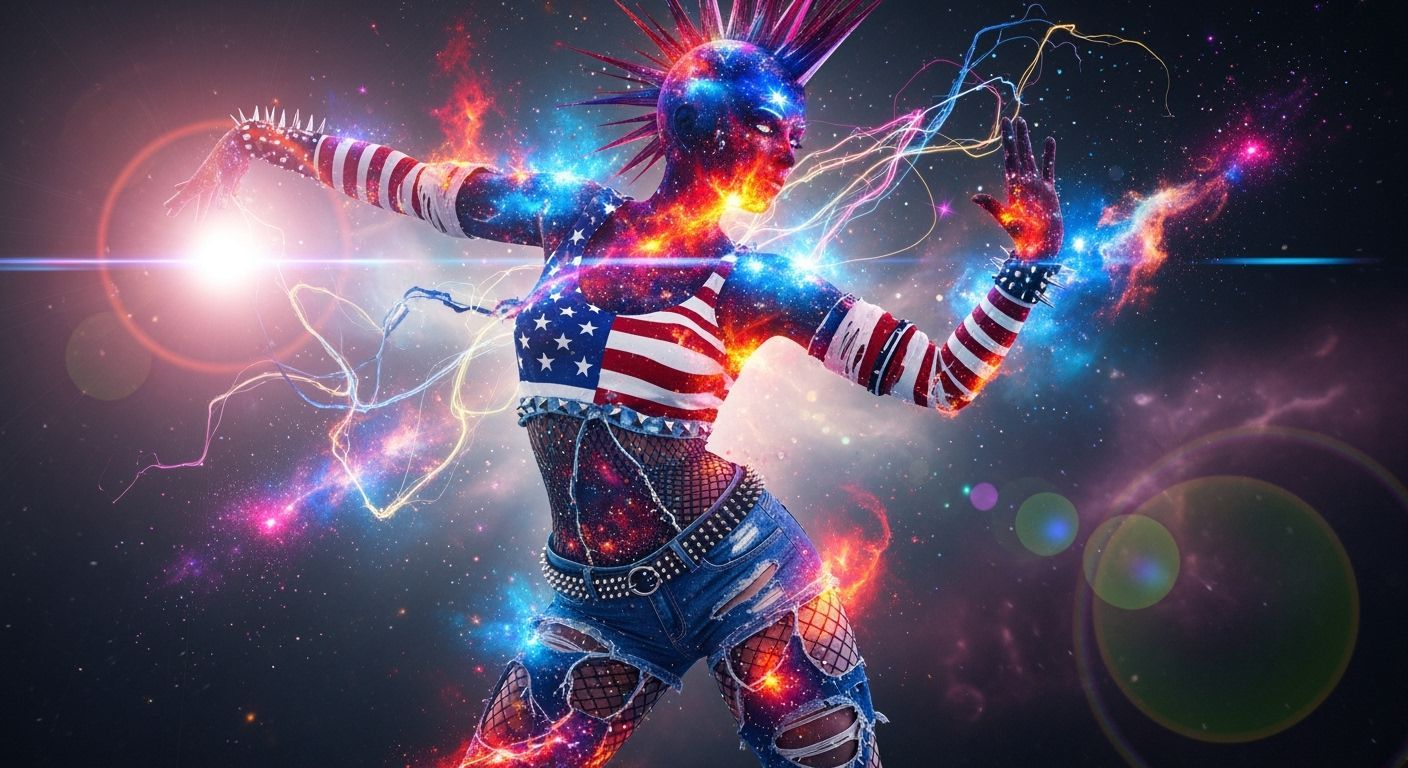 Nebula Punk Dancer with American Flag Fashion