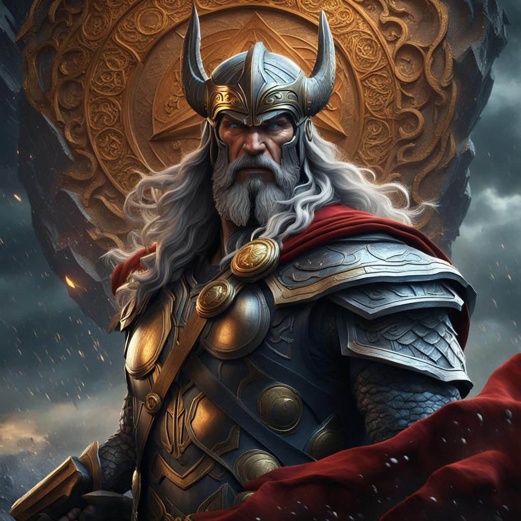 Realistic Norse God of Thunder in Epic Fantasy Scene