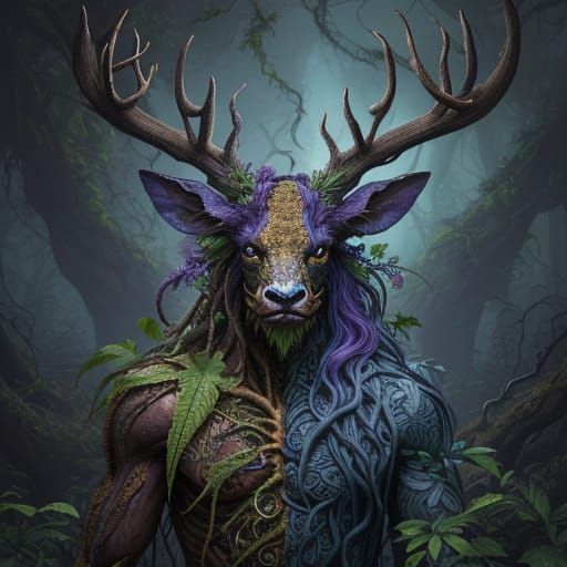 Surreal Beast of Roots and Twisted Foliage in Hyperrealistic...