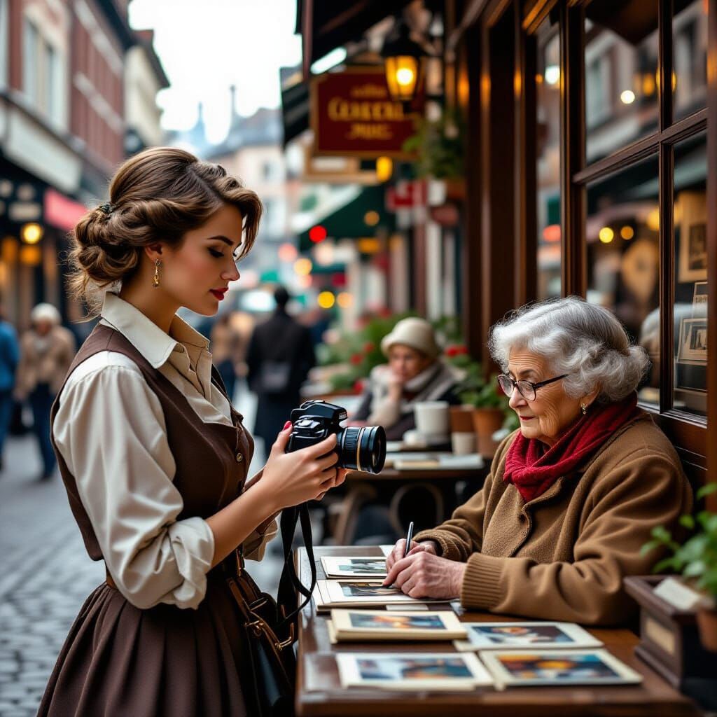 Vintage Woman Capturing History in Candid Photorealistic Sty...