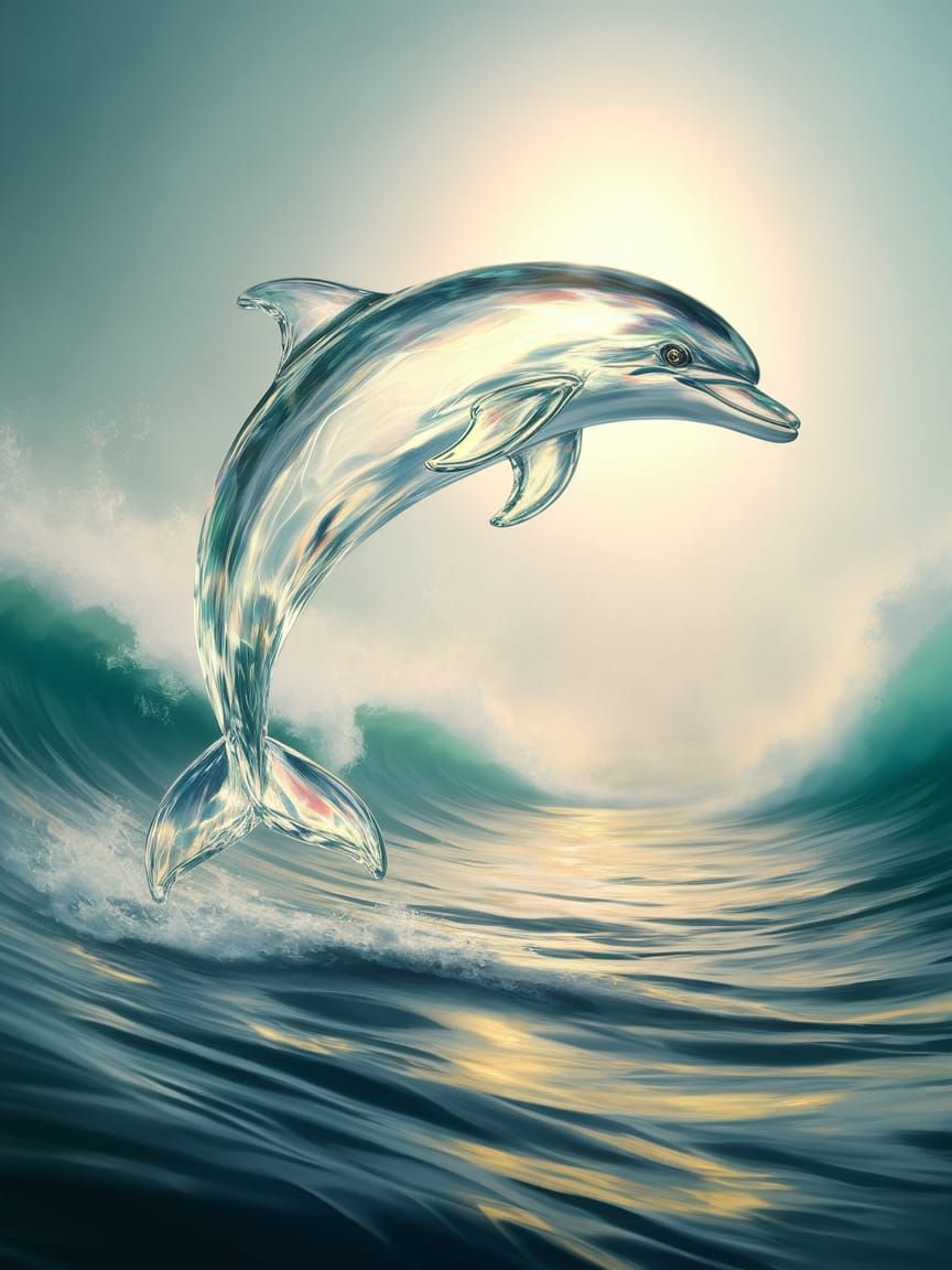Luminous Dolphin Leaps from Serene Ocean Waters
