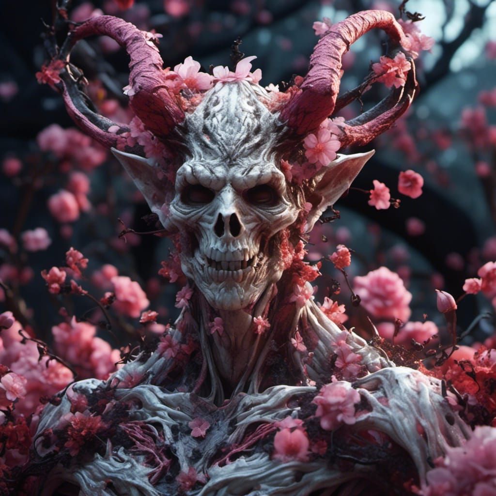 Hyperrealistic Dark Fantasy Demon in Bloom