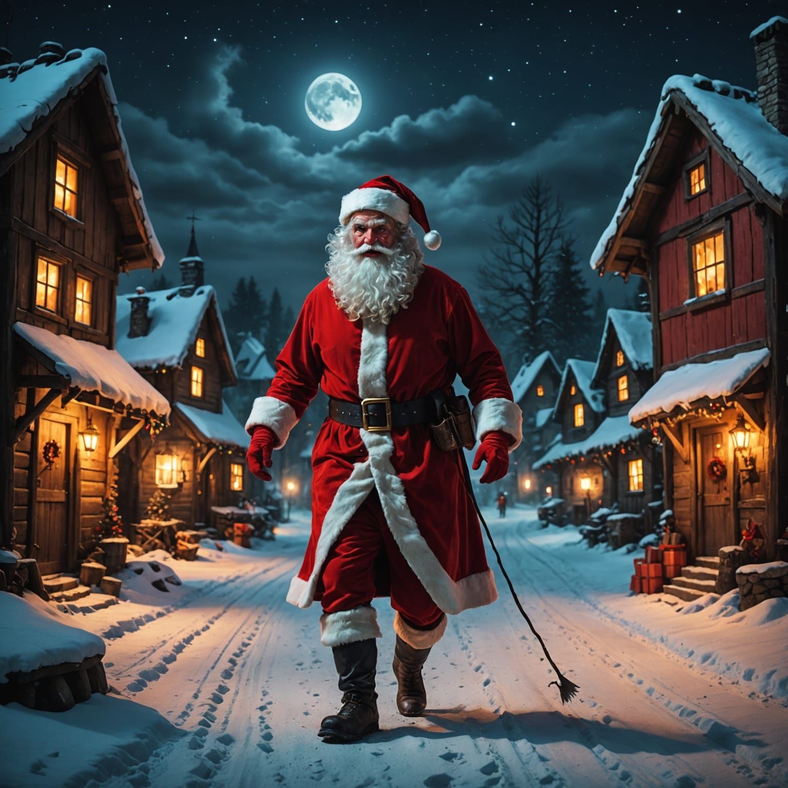 Mischievous Santa Claus in a Dark Village