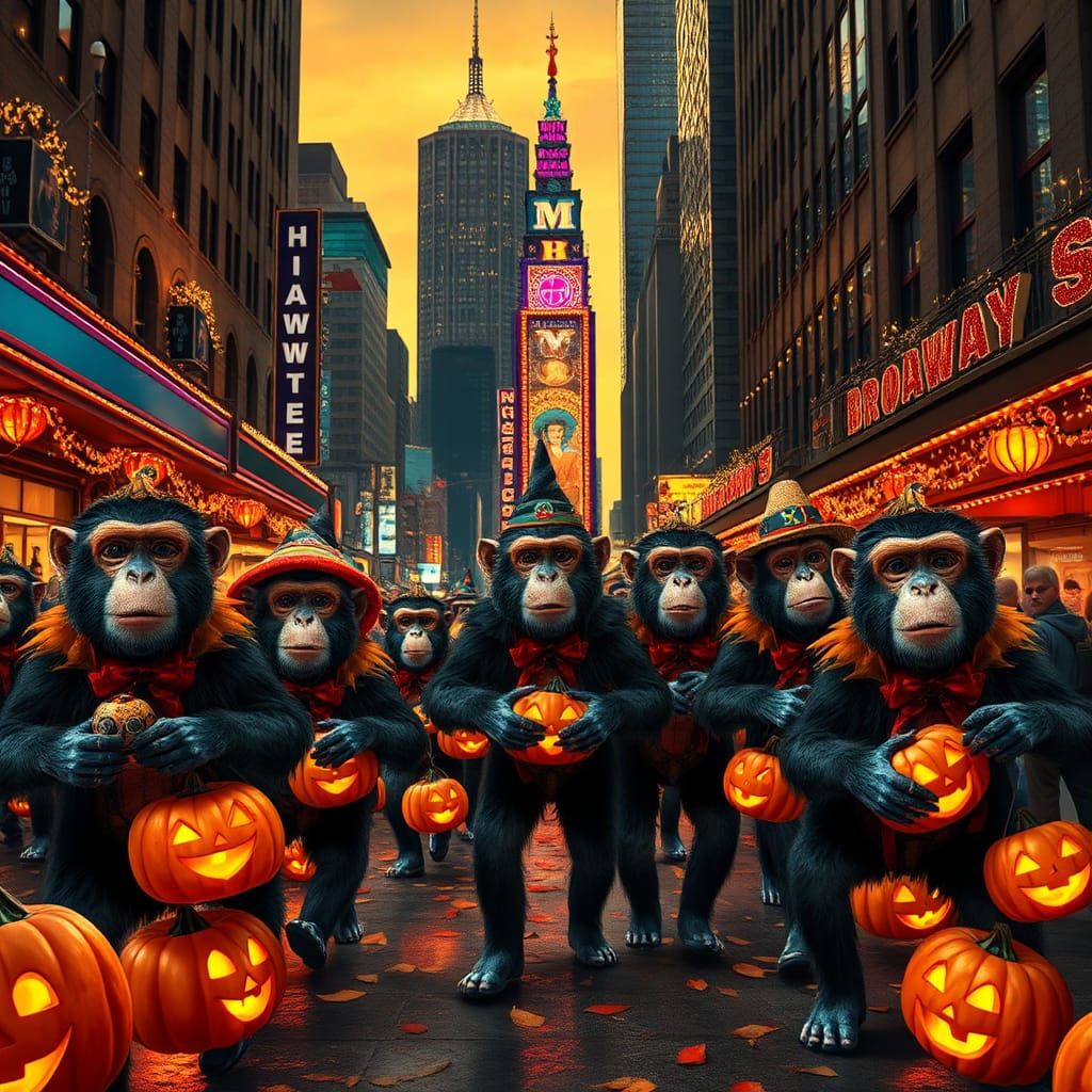 Vibrant Trick-or-Treat Monkeys Parade Down Broadway