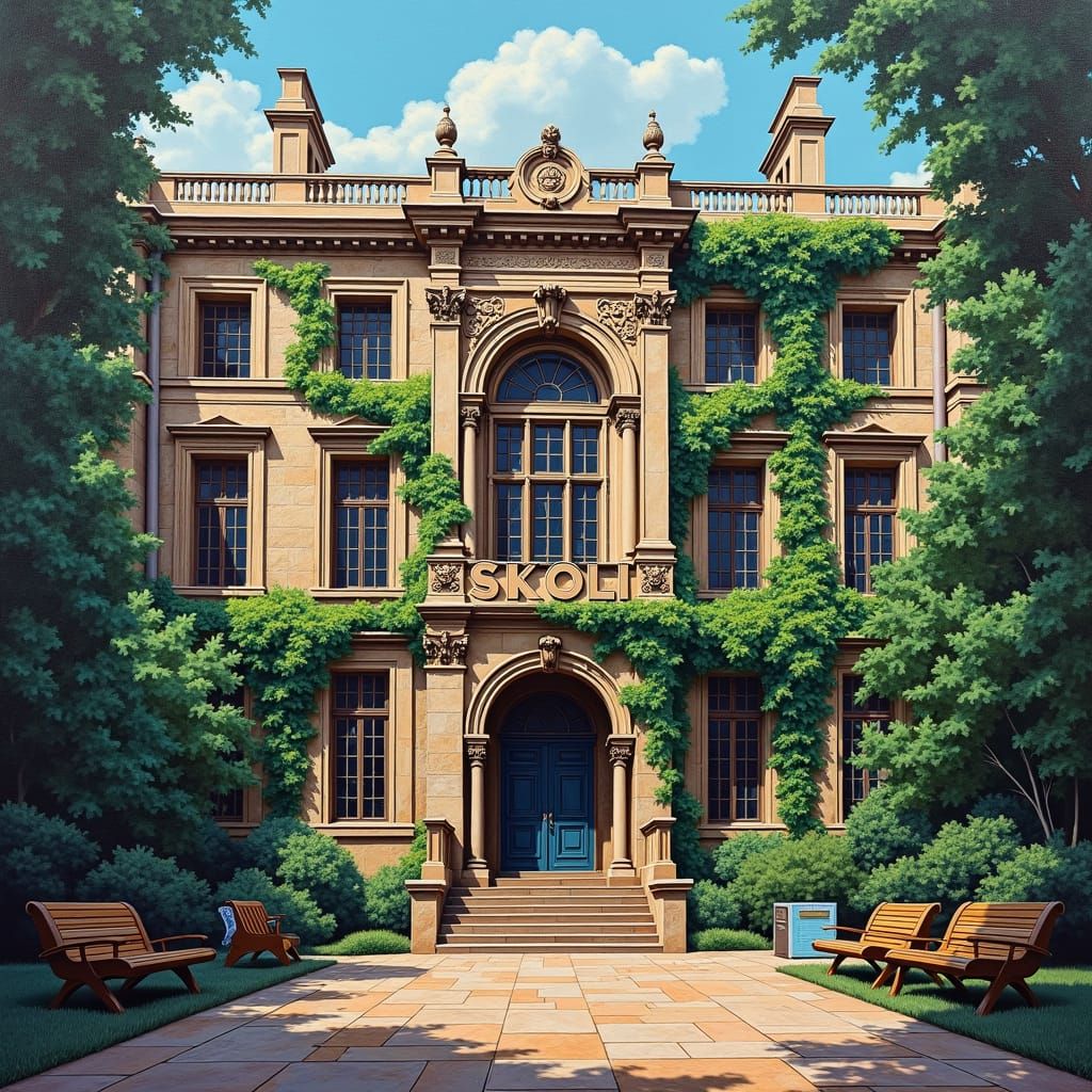 Historic University Building in Playful Lettering