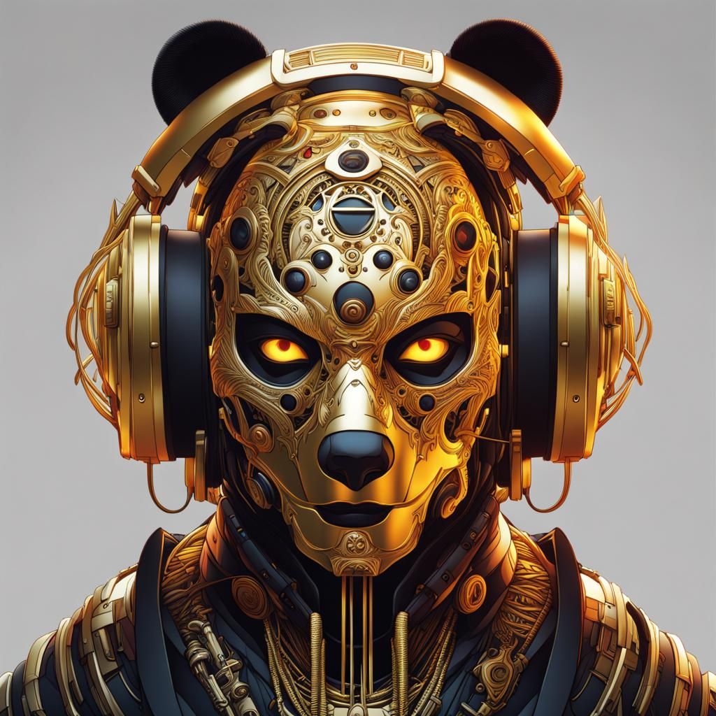 Cyberpunk Panda Zombie Portrait in Intricately Detailed Low...