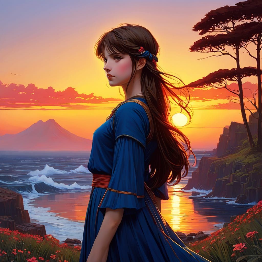 Vibrant Sunset Over Ocean Shore