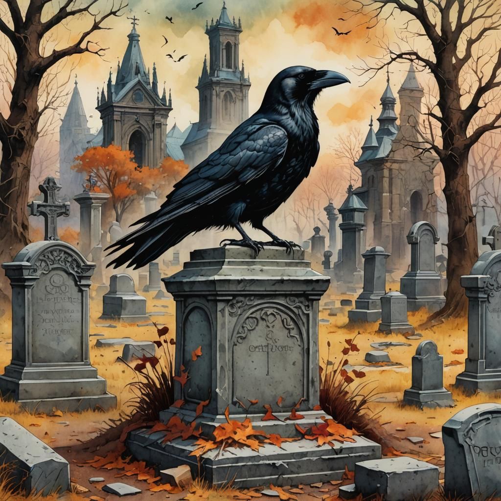 Crow  on a tombstone