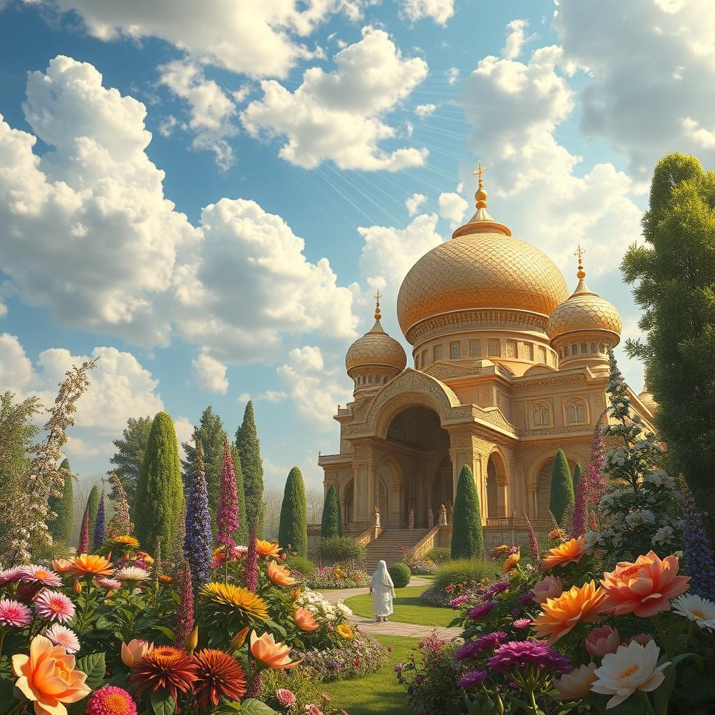 Enchanting Fantasy Garden with Elaborate Gold Florals