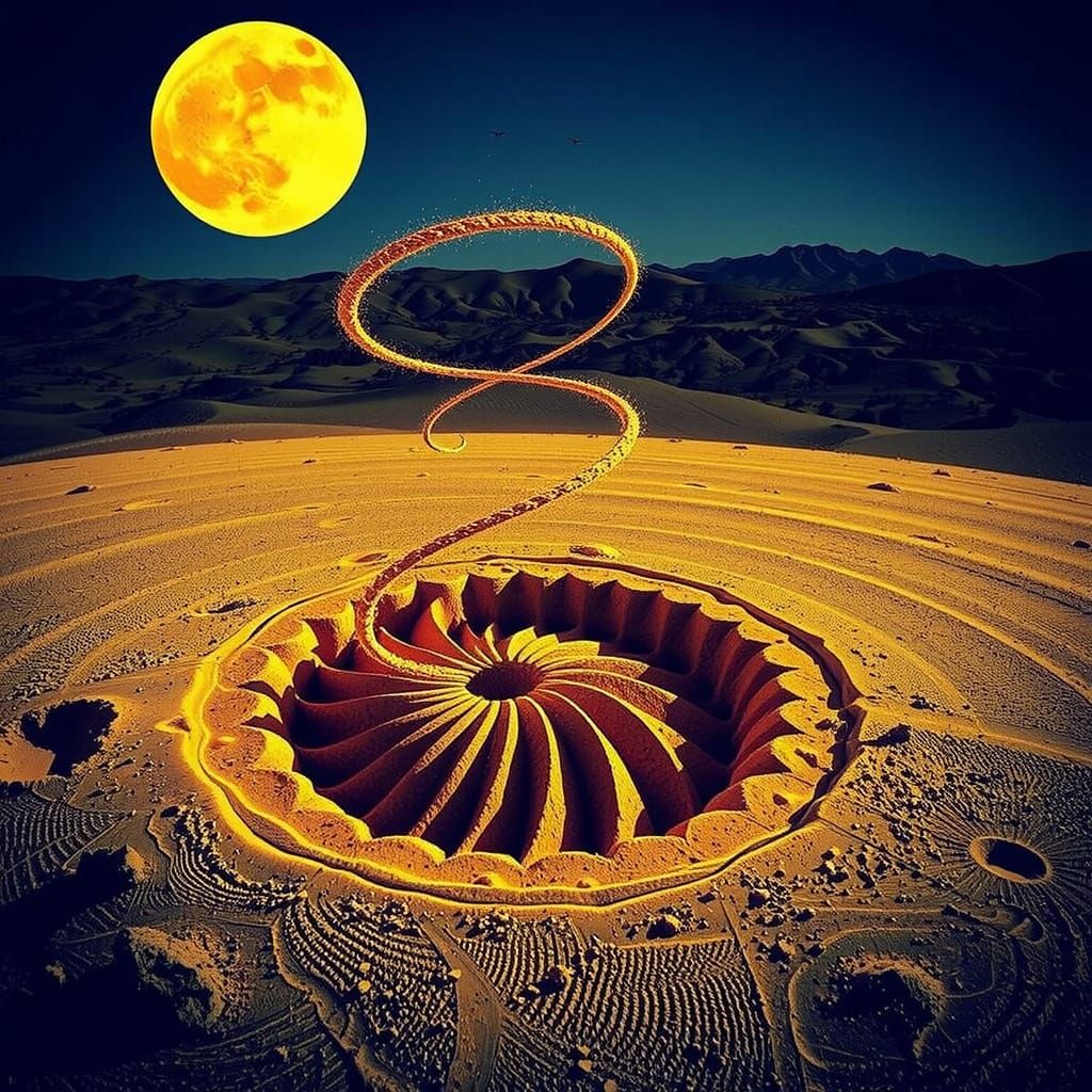 Golden Sand Spiral in Desert Sunset