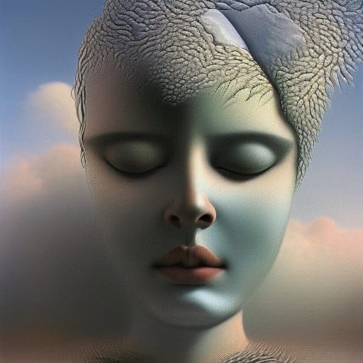 Surrealistic Portrait of a Man with a Heart-Shaped Head