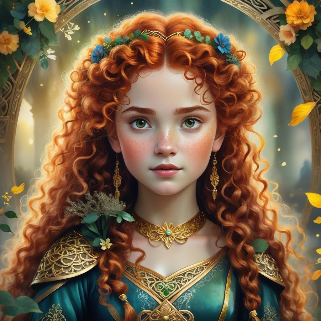 Brave Princess in Enchanted Celtic Landscape