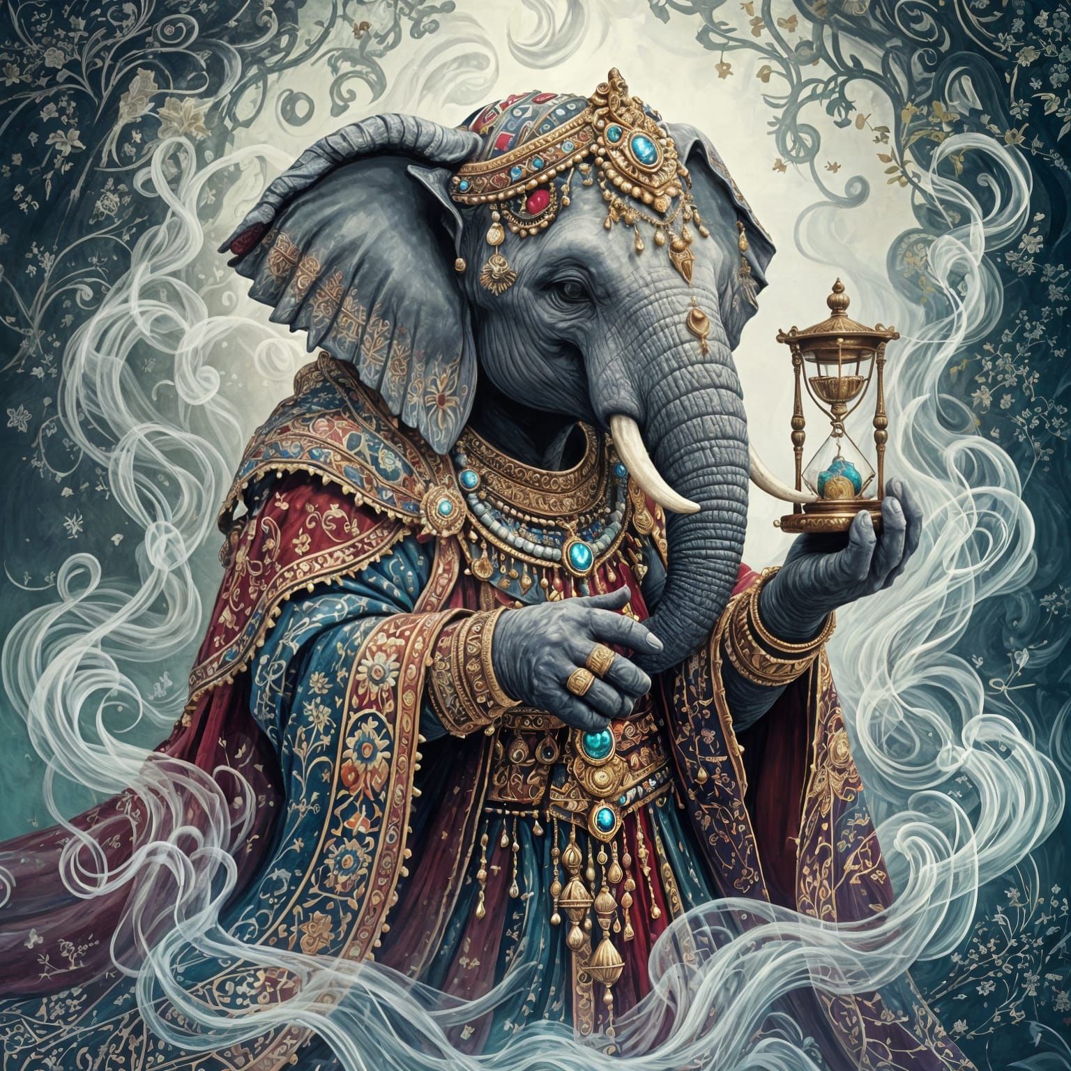 Mystical Elephant with Pyramid in Ethereal Setting