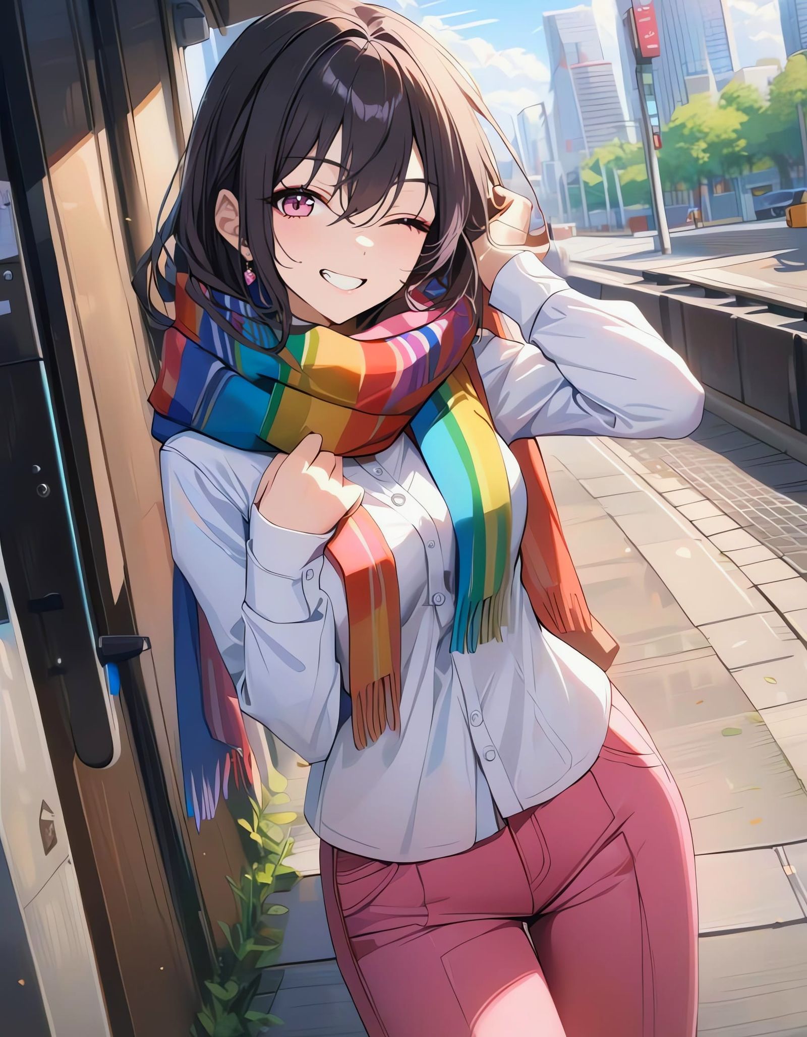 Surreal Cowboy Girl Smizes Under Vibrant City Skies