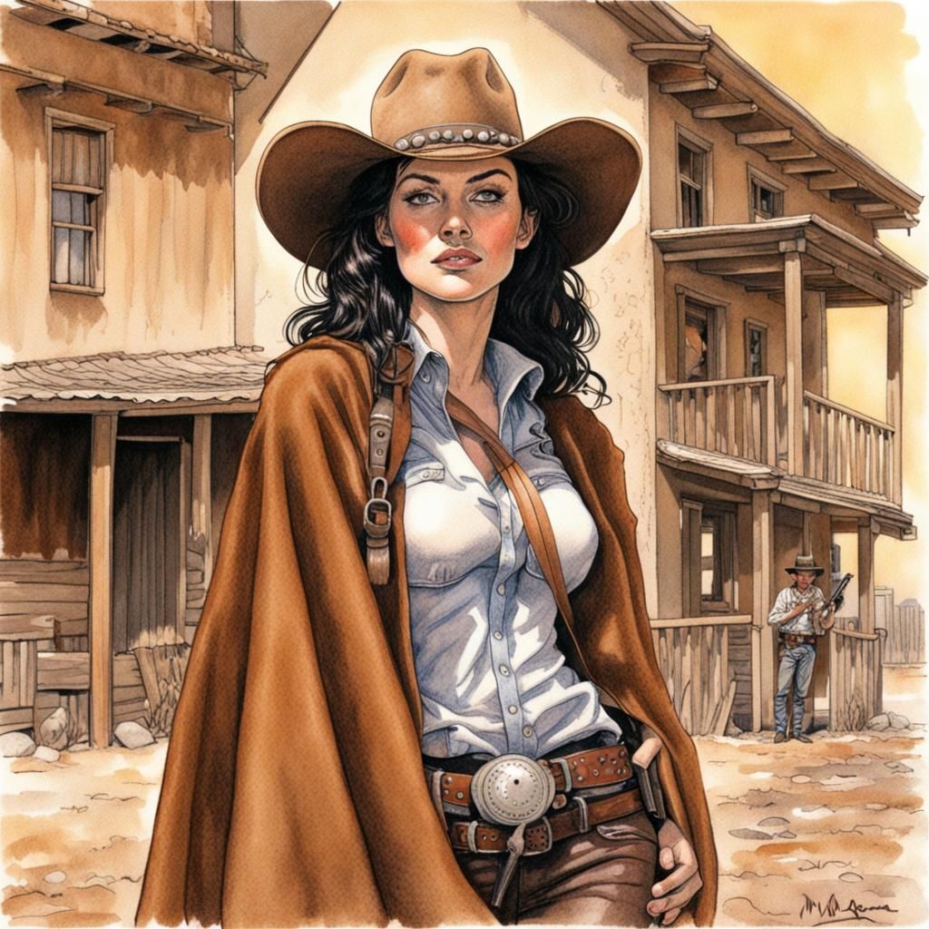 Sultry Cowgirl in Western Town